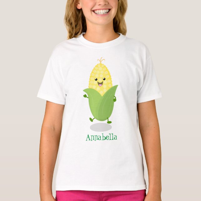 T-shirt Illustration d'une caricature de maïs joyeux (Devant)