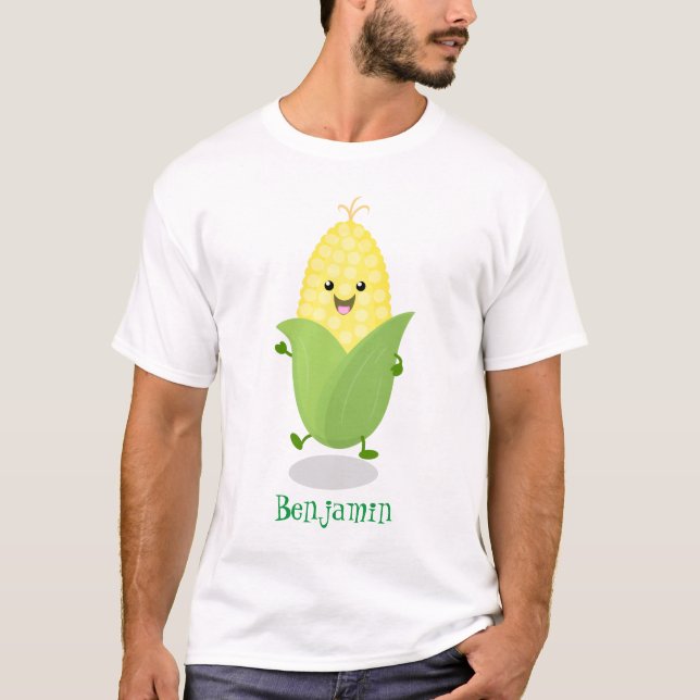 T-shirt Illustration d'une caricature de maïs joyeux (Devant)