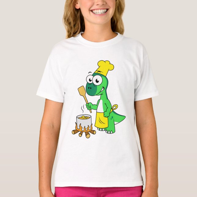 T-shirt Illustration D'Une Cuisine De Parasaurolophus Dino (Devant)