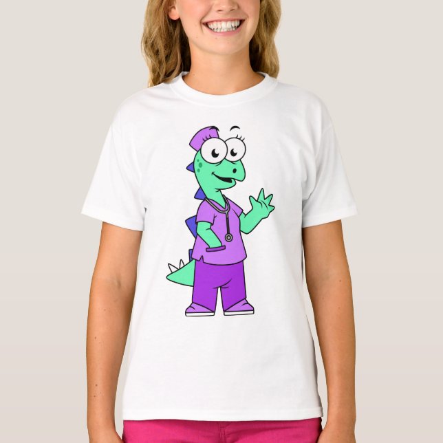 T-shirt Illustration D'Une Infirmière Stegosaurus. (Devant)