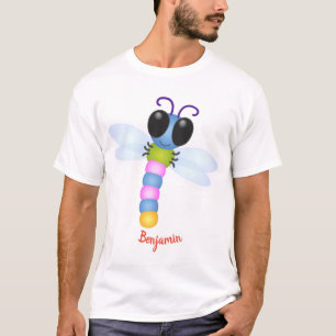 T-shirt Illustration d'une libellule bleu et rose