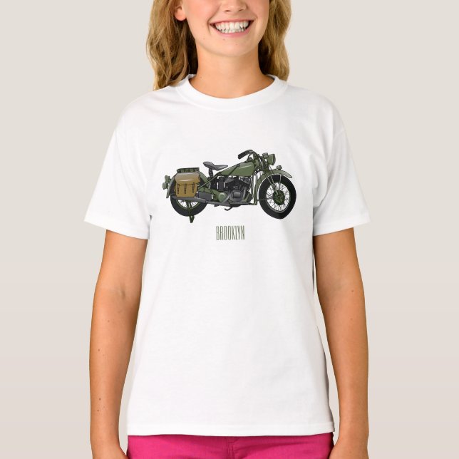 T-shirt Illustration d'une moto de croiseur militaire (Devant)