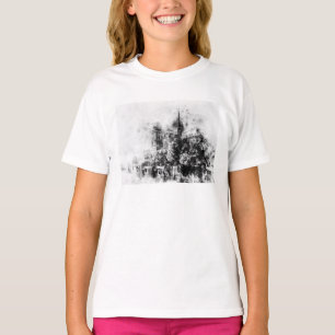 T-shirt Illustration en noir et blanc Cathédrale Notre-Dam