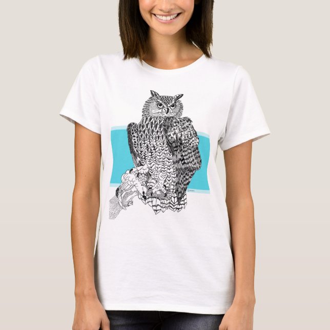 T-shirt Illustration en noir et blanc de Chouette sur T-sh (Devant)