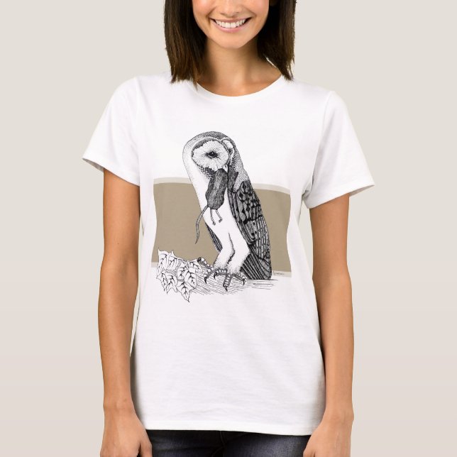 T-shirt Illustration en noir et blanc de la Chouette à l'é (Devant)