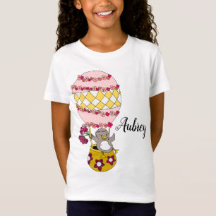 T-Shirt Illustration florale de fille personnalisée rose m
