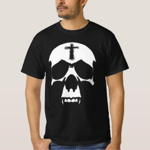 T-shirt Illustration gothique du crâne noir et blanc