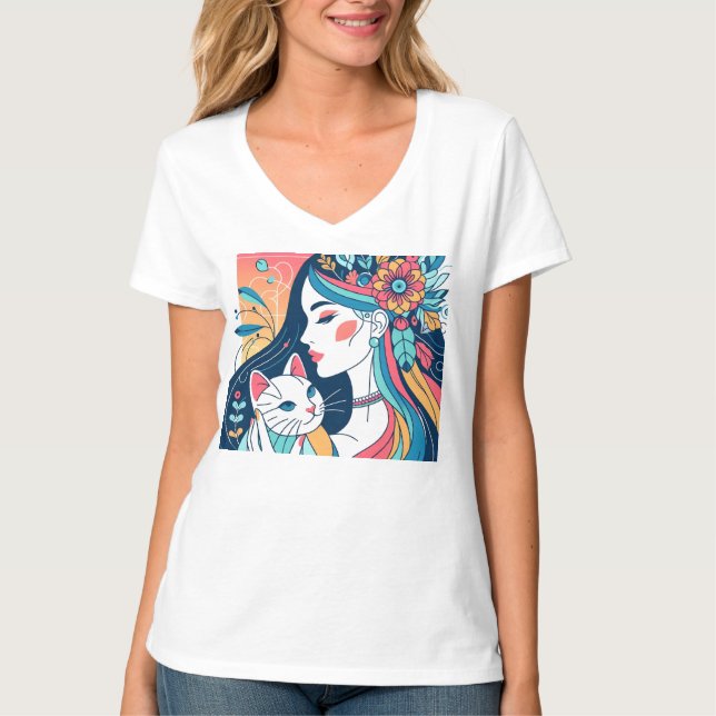 T-shirt Illustration graphique de Cat Lady (Devant)