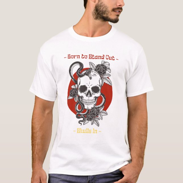 T-shirt Illustration noire et rouge Culture Pop de crâne (Devant)
