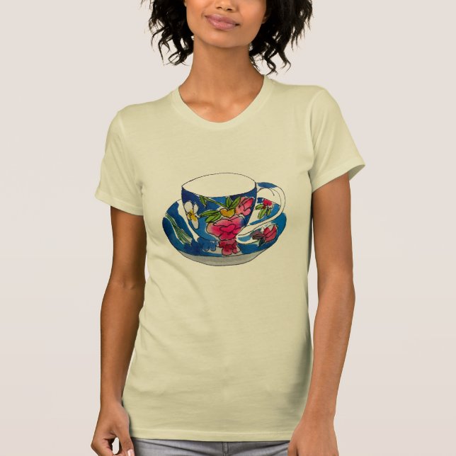 T-shirt illustration originale de l'aquarelle Teacups vint (Devant)