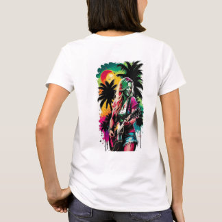 T-shirt Illustration Pop Art Femme Guitare Acoustique et P