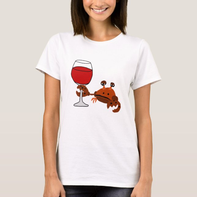 T-shirt Illustration potable de vin de crabe drôle (Devant)