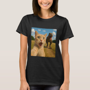 T-shirt Illustration réaliste de chat chassant un dinosaur