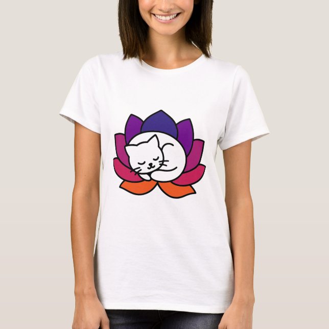 T-shirt Illustration Serene Cat Lotus (Devant)