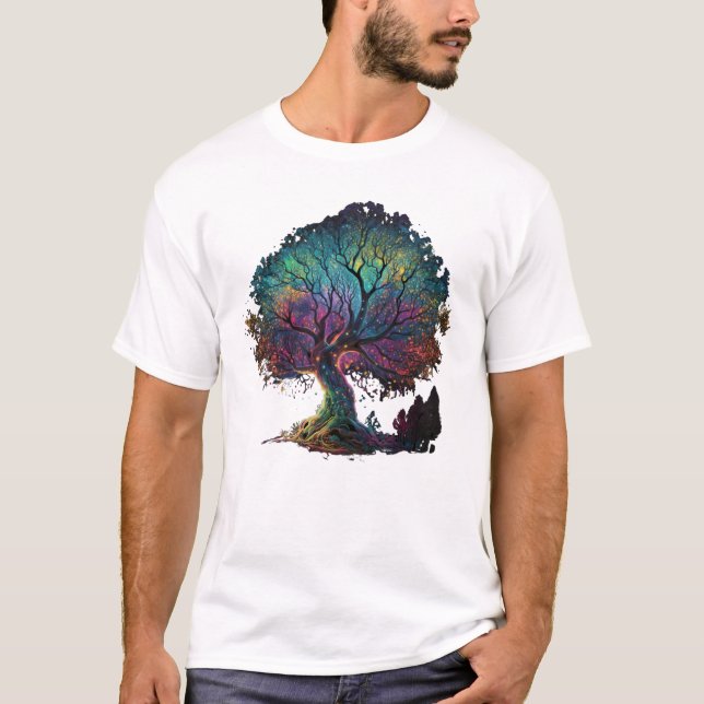 T-shirt Illustration T-Sh de l'arbre éclairé Aurora Boreal (Devant)