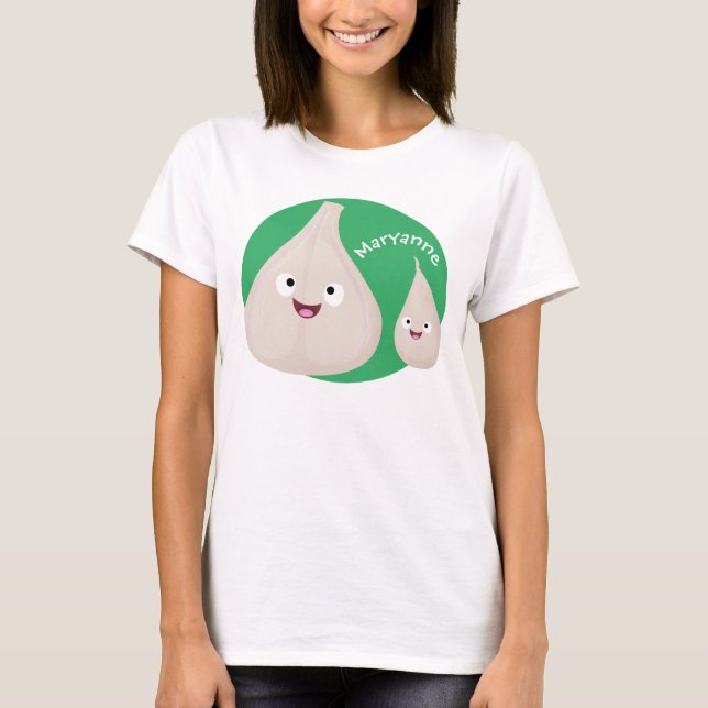 T-shirt Illustration végétale de caricature à l'ail mignon (Devant)