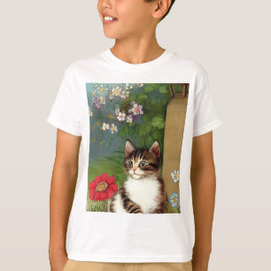 T-shirt Illustration vintage de chat avec fleurs de printe