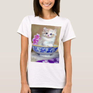 T-shirt Illustration vintage de chaton blanc