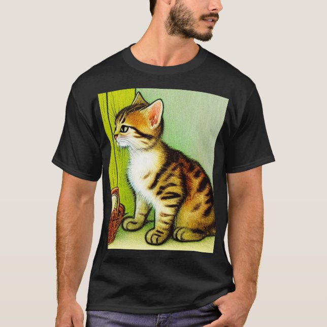 T-shirt Illustration vintage Tabby Cat (Devant)