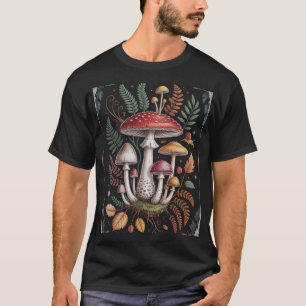 T-shirt Illustrations Fantaisistes de Champignons et Fougè