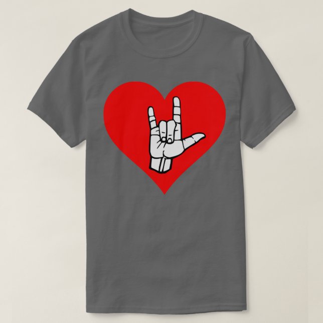 T-shirt ily signe sur coeur rouge Langue des signes noir e (Design devant)