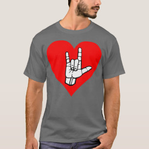 T-shirt ily signe sur coeur rouge Langue des signes noir e