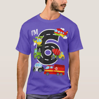 T-shirt I'm 6 Birthday Boy 6th Bday Car Fire Truck Airplan