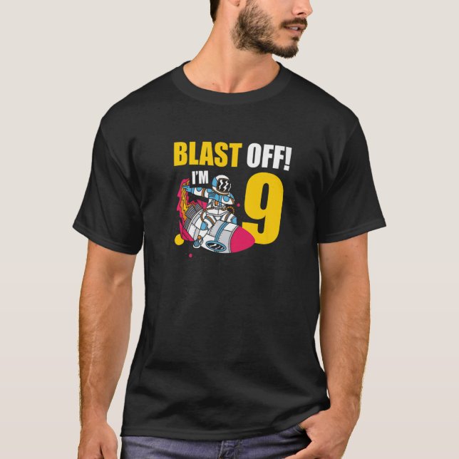 T-shirt I'm 9 Astronaut  Planet Spaceship Happy Birthday (Devant)