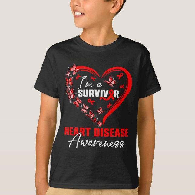 T-shirt I'm A Survivor Heart Disease Awareness Red Butterf (Devant)