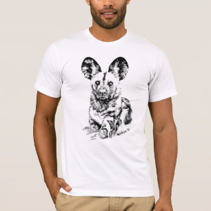 T-shirt Image africaine de chien sauvage dans noir