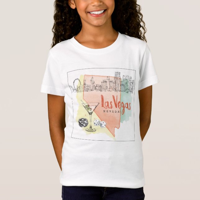 T-Shirt Image de croquis d'aquarelle de Las Vegas, Nevada (Devant)