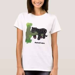 T-shirt Image de dessin animé de chat en panthère noire ja