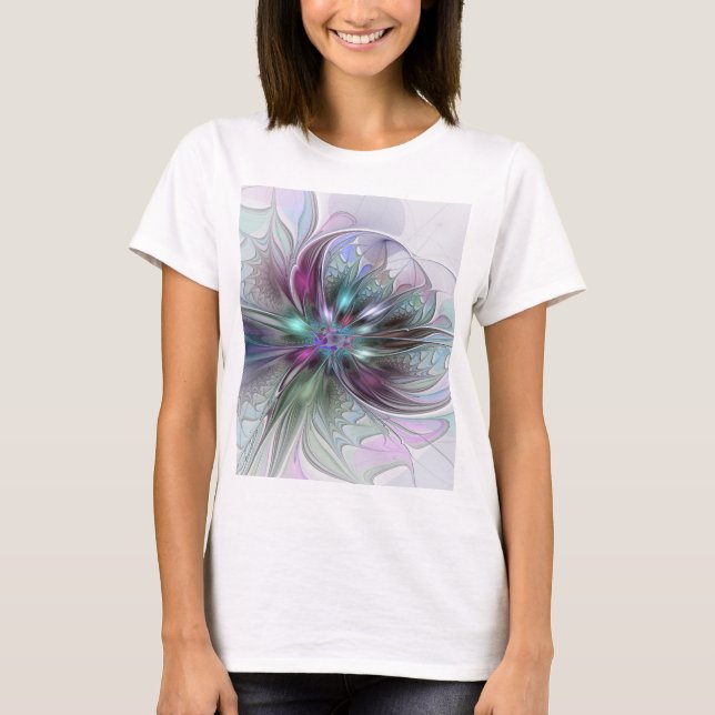 T-shirt Imaginaire coloré Abstrait Fleur fractale moderne (Devant)
