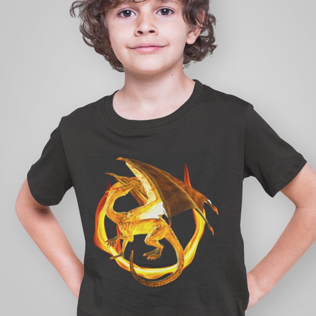 T-shirt Imaginaire magique du dragon de flamme d'or de feu (Créateur téléchargé)