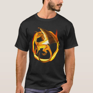 T-shirt Imaginaire magique du dragon de flamme d'or de feu