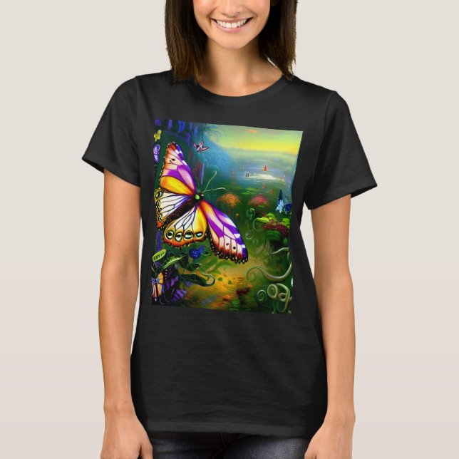 T-shirt Imaginaire Papillon Voyage Art numérique (Devant)