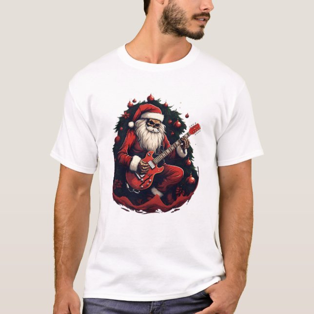 T-shirt Imaginaire Skull Skeleton Père Noël Jouer à la gui (Devant)
