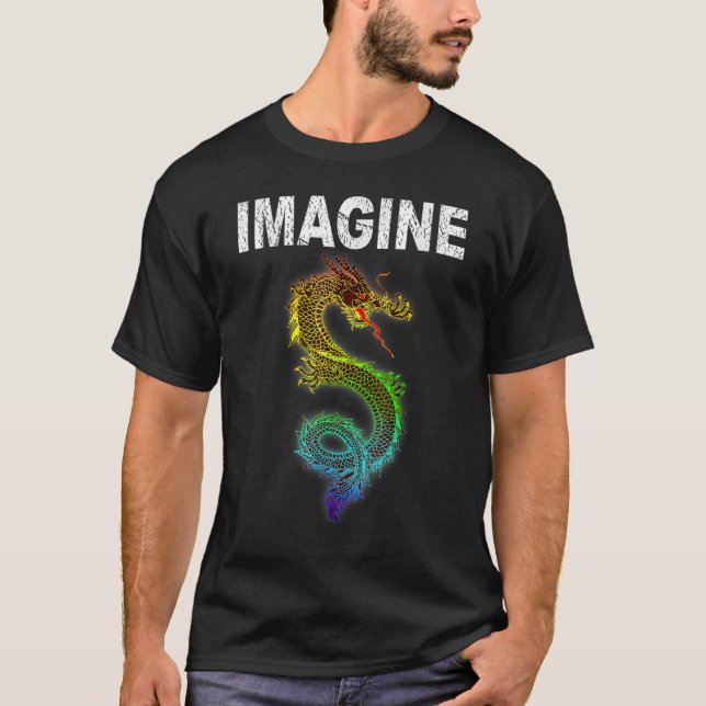 T-shirt Imagine Fantasy Dragon Retro Tribal (Devant)