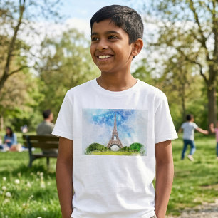 T-shirt Impression aquarelle de la Tour Eiffel sur fond de