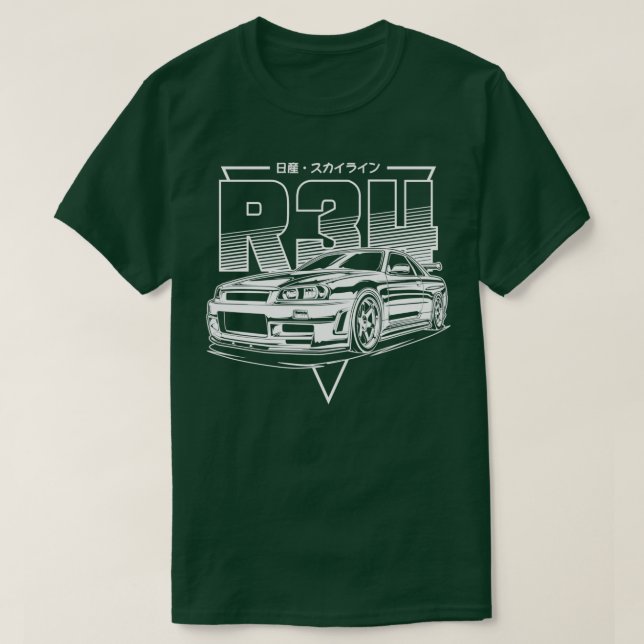 T-shirt Impression blanche Skyline GTR R34 (Design devant)