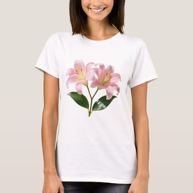 T-shirt Impression botanique Pastel Pink Lily (Devant)