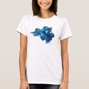 T-shirt Impression d'art abstrait de cubes bleus contempor