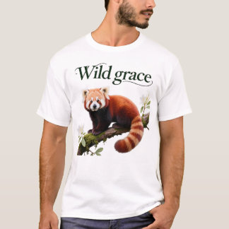 T-shirt Impression d'art de Panda roux avec fleurs de Rhod