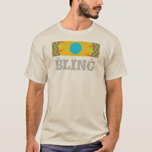 T-shirt Impression d'art mandala cyan et or