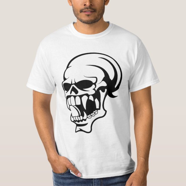 T-shirt Impression de crâne effrayant B & W - Chemise (Devant)