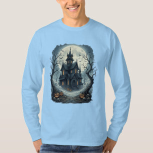 T-shirt Impression de nuit de manoir hanté au clair de lun