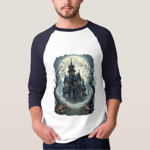 T-shirt Impression de nuit de manoir hanté au clair de lun