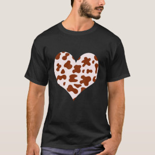 T-shirt Impression de vache cool Cœur Brun Tan Rancher Cat