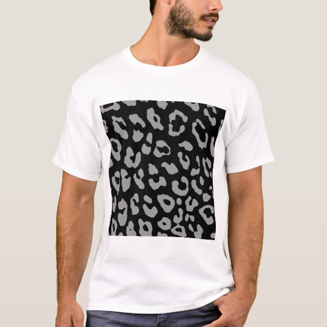 T-shirt Impression léopard noir gris (Devant)