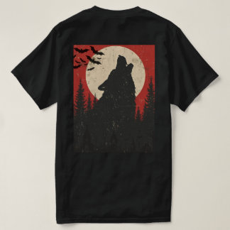 T-shirt Impression rétro d'horreur Loup Hurlant Pleine Lun